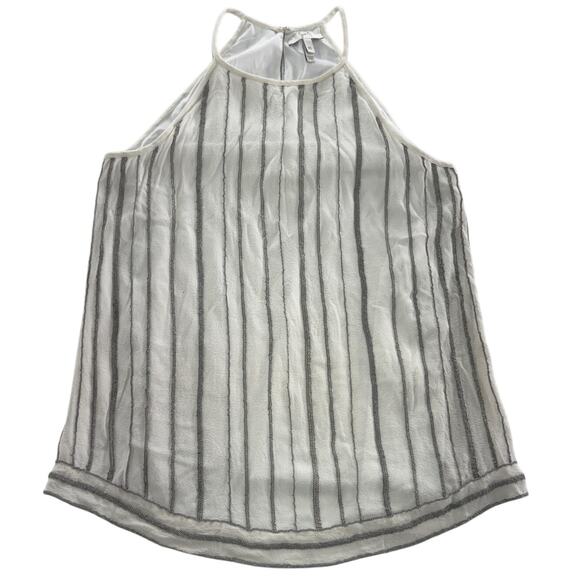 Joie Silk‎ Tank Top Womens XS White Silver Zelpha Striped Sheer Blouse Silk - Picture 2 of 10